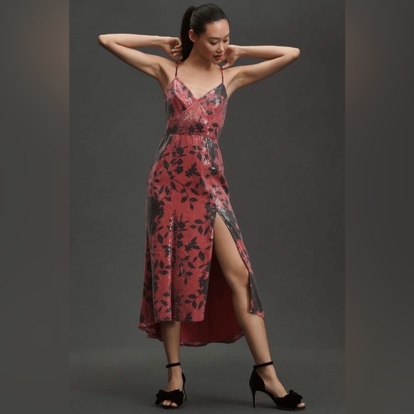 Anthropologie x Hutch V-Neck Sequin Midi Dress Size 4P NWT